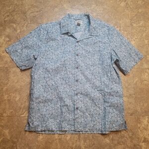 L.L. Bean Tropics Shirt Mens Large L Green Short Sleeve Hawaiian Seashell Camp